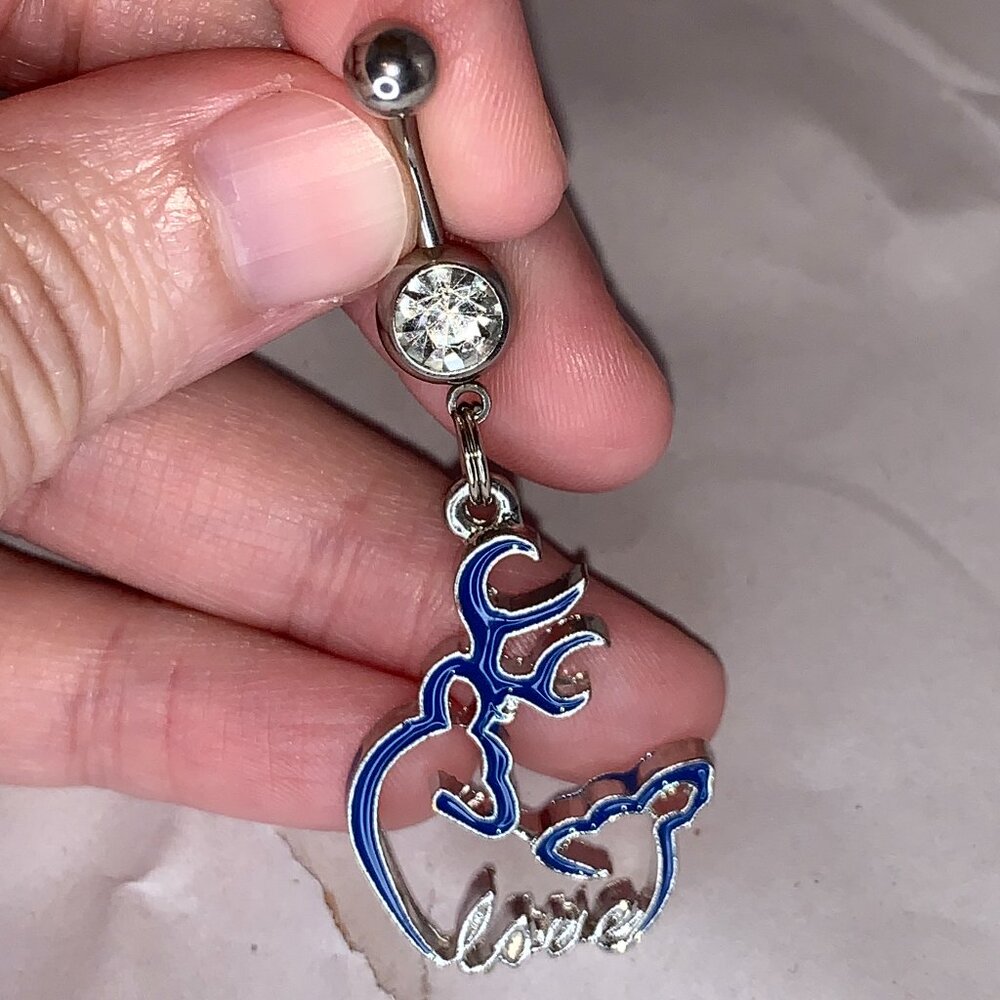 Navy Blue Buck and Doe Love Browning Dangle Belly Ring